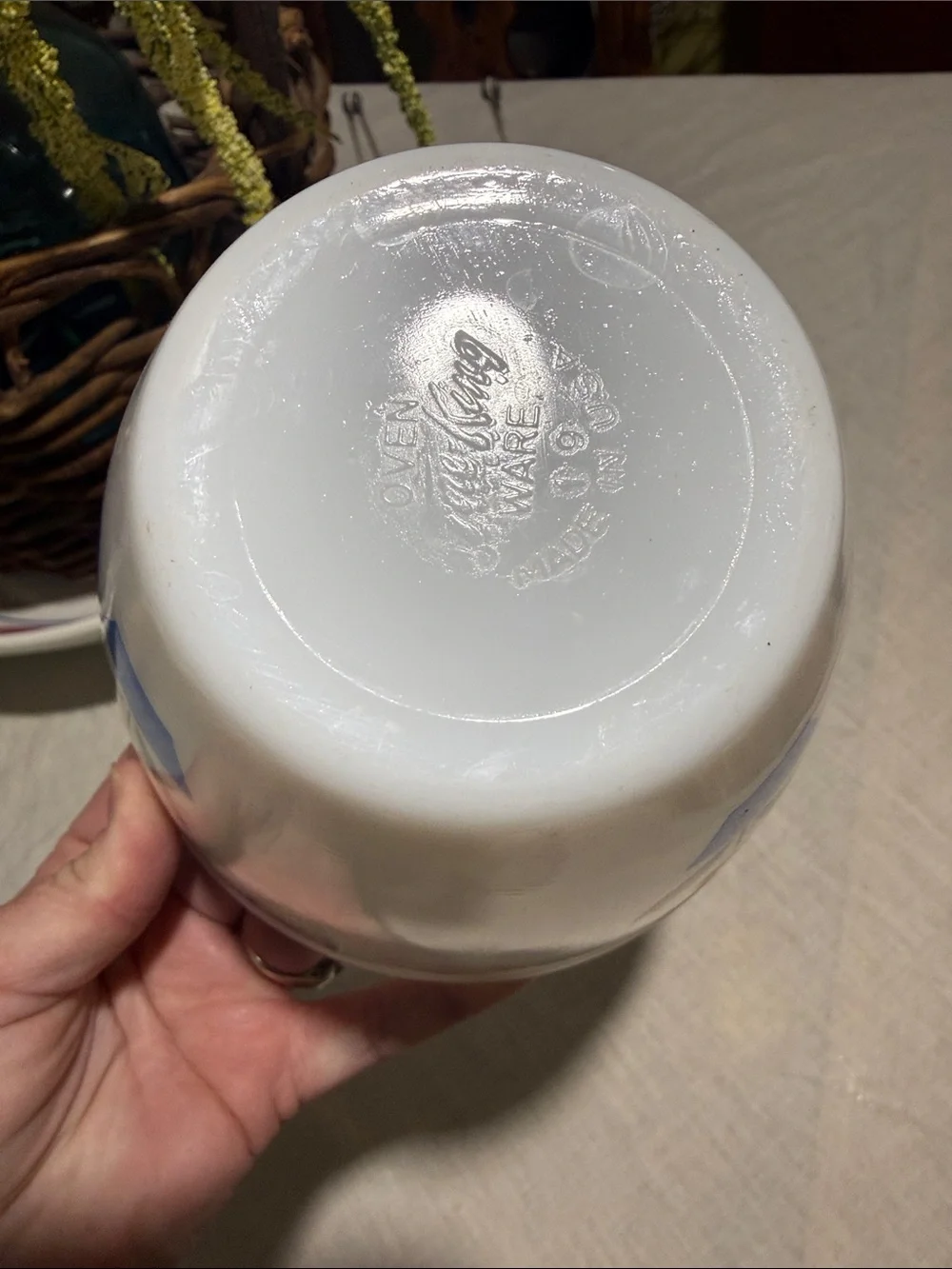 Fire king White milk glass Tulip mixing bowl grease jar